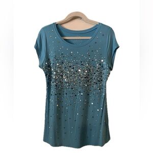 INC International Concepts Green Sequin Cap Sleeve T-Shirt